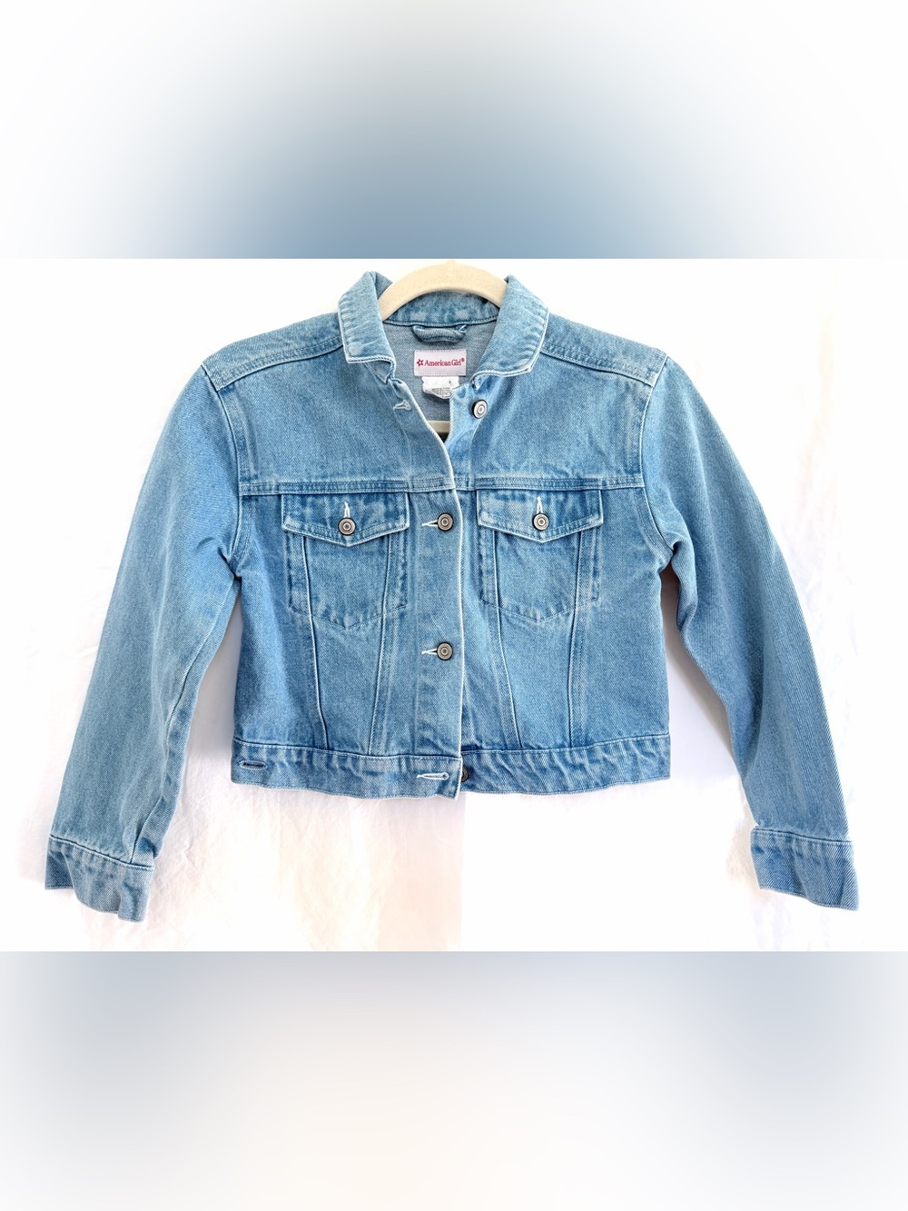 Vintage American Girl Cropped Light Wash Kids Denim Jacket 10-12yo